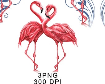 Pink Flamingo PNG Clipart Tropical Beach Sea Mug Decal Tropics Tumbler Digital Download Watercolor Flamingos Graphics Waterslide Blue Heart