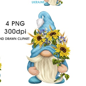 Gnome PNG Clipart Cute Gonk Peace Love Ukraine Freedom Mothers Day Birthday Decal Tumbler Sunflower Digital Watercolor Graphics Flowers SVG