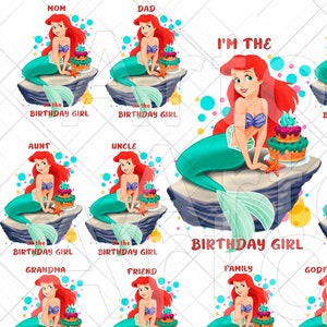 Mermaid Birthday girl PNG Family T-shirt Clipart bundle Baby Shower, Sublimation Design, Nursery Print, Kids, Pixel, Cartoon Clipart