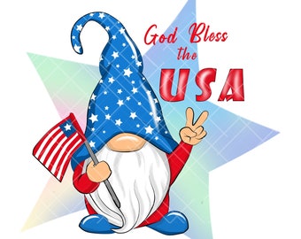 4th July Gnome PNG Clipart Patriotic Cute Gonk Image Sign Independence Day  Decal Tumbler Sublimation Digital Watercolor Graphics Waterslide