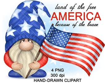 Patriotic Gnome PNG Clipart Cute Gonk Image Sign Independence Day 4th July Decal Tumbler Sublimation Digital Watercolor Graphics Waterslide