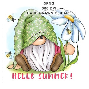 Summer Gnome PNG Clipart Cute Gonk  Bee Birthday Butterfly Waterslide Mug Decal Tumbler Digital Watercolor Graphics Welcome Sign SVG flowers