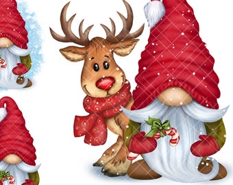Christmas Deer Gnome PNG Winter Clipart Digital Cute Gonk Christmas Waterslide Watercolor Stickers Sublimation Tumbler Graphics Designs  SVG