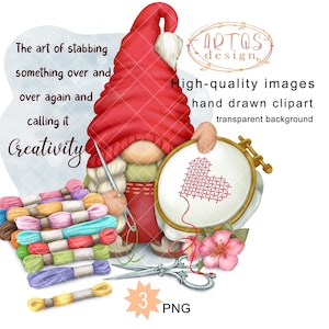 Funny Gift for embroiderer Gnome Image graphics PNG Clipart cute Gonk, lovers Hand Embroidery,  Sublimation Business Hobby Art of the hoop