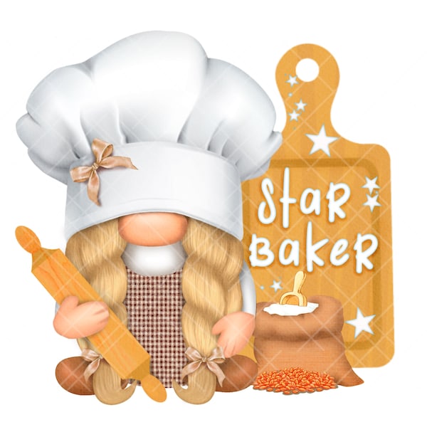 Kitchen Gnome PNG STAR BAKER Apron Funny Shirt gbbo gabo Bake Clipart Cute Gonk Foodie baker Gift Sublimation Waterslide Baking lover Home