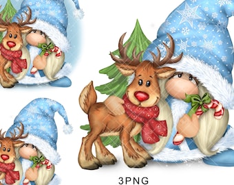 Christmas Gnome PNG Winter Clipart Digital Cute Gonk Christmas deer Waterslide Watercolor Stickers Sublimation Tumbler Graphics Designs  SVG