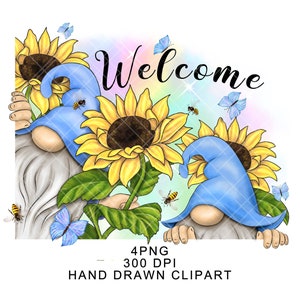 Sunflower Gnome PNG Clipart Cute Gonk Ukraine Mothers Day Birthday Bee Honey Mug Decal Tumbler Digital Watercolor Graphics Welcome Farms SVG