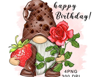 Birthday Gnome PNG Clipart Cute Gonk Happy Valentines Day Love  Chocolate Strawberry Tumbler Sublimation Digital Watercolor Graphics Flowers