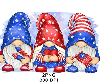 4th July Gnome PNG Clipart Patriotic Cute Gonk Image Sign Independence Day  Decal Tumbler Sublimation Digital Watercolor Graphics Waterslide