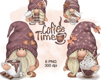 Coffee Gnome PNG Clipart Cute Gonk Coffee Time Decal Tumbler Sublimation Coffee Lover Gift Image Waterslide Bundle Graphics Girl Watercolor