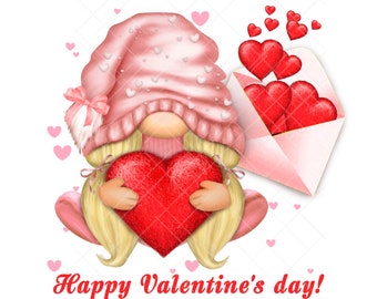 Gnome PNG Gonk Clipart Valentines Day Love Cute Hand Drawn Graphics Digital Valentine Sublimate Waterslide Heart Decal Sublimation Digital