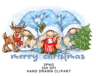 Christmas Gnomes PNG Clipart Sublimation Gonks Digital Watercolor Nordic Winter Merry Christmas Stickers Designs Tumbler Graphics Waterslide