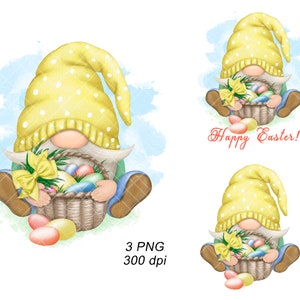 Easter Gnome PNG Clipart Cute Gonk Easter Decal Tumbler Sublimation Digital Download Gnome Watercolor Waterslide Graphics Egg Basket SVG