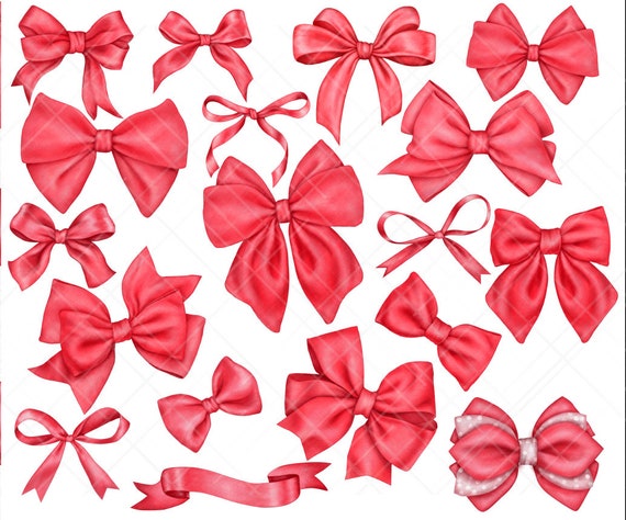 Watercolor Red Bows, Ribbons Collection Clip Art. Baby Shower, Birthday  Card Making, Instant Download 