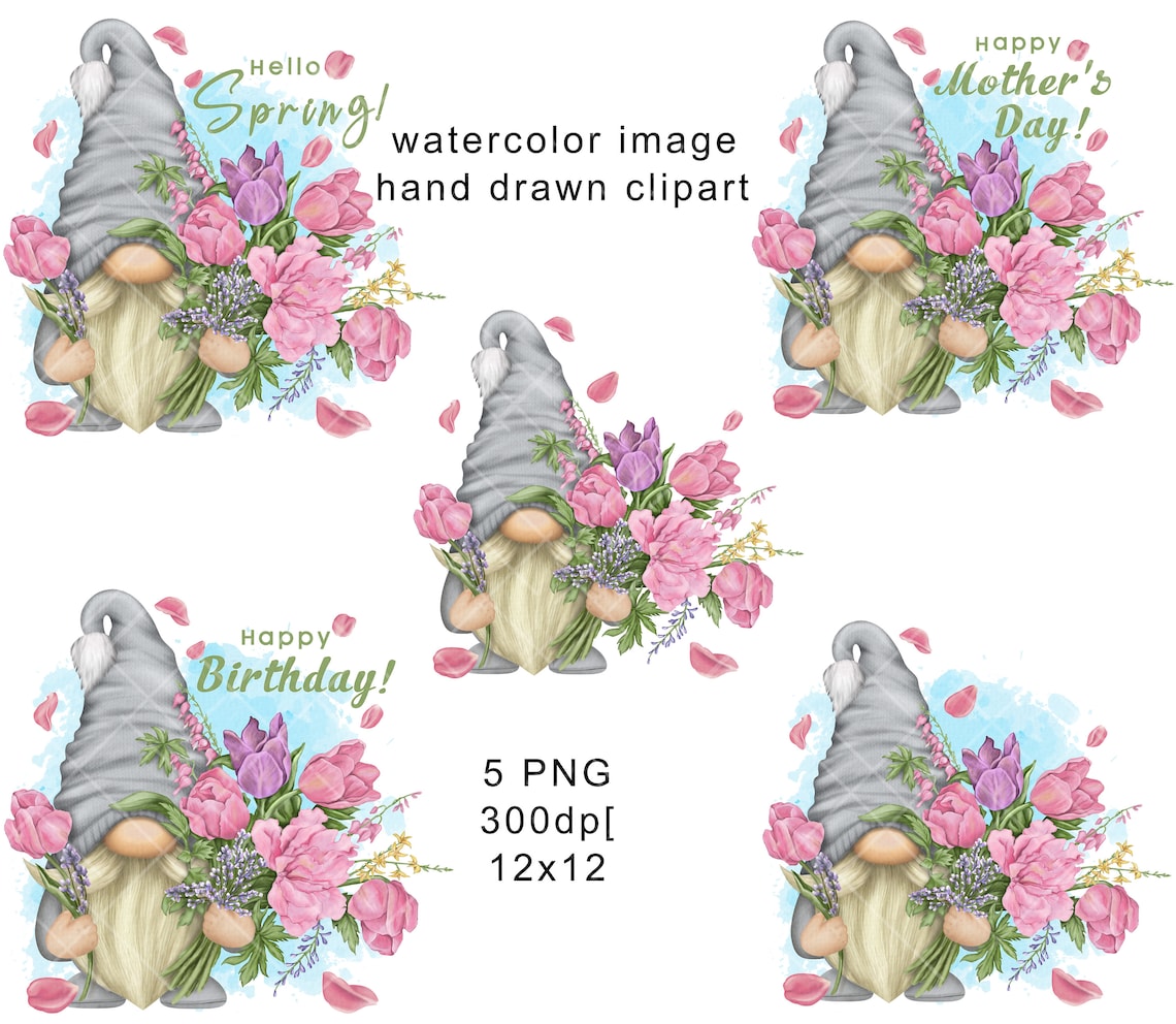 Gnome PNG Clipart Cute Gonk Hello Spring Happy Mothers Day | Etsy UK