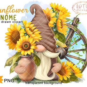 Sunflower Gnome PNG Clipart Summer Cute Gonk Sublimation Sunflower Graphics Tumbler Decal Mug Waterslide Farms Flowers Digital Watercolor