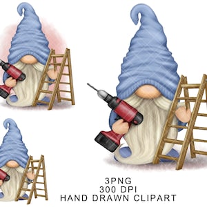 Drill Gnome PNG Clipart Repair Cute Gonk Gift for Handyman Birthday Best Dad Mug MasterTumbler Digital Watercolor Graphics Worker SVG