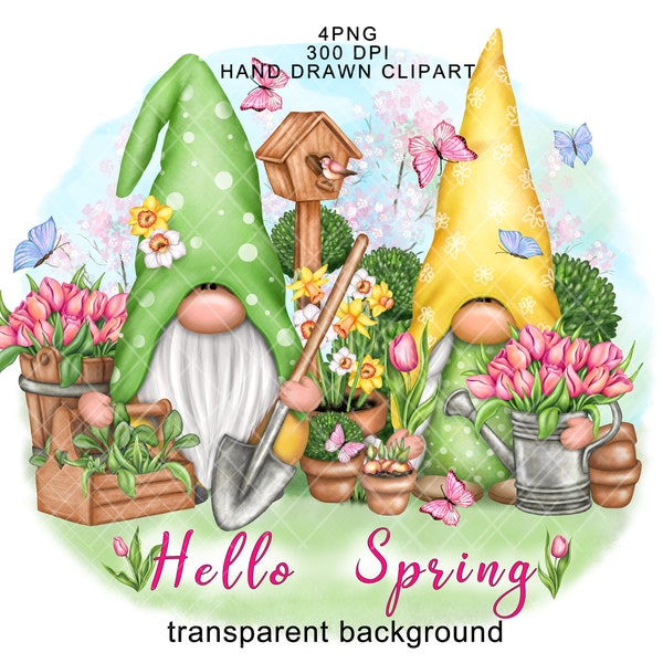 Spring Gnomes PNG Sublimation Garden flag Clipart Cute Gonk Decal Tumbler Graphics Tulips Download Waterslide Mug Bundle Pink Green Floral