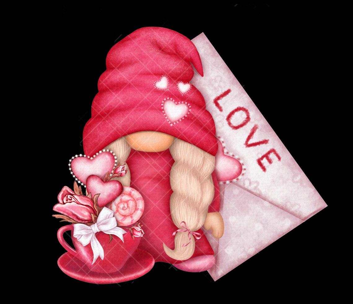 Valentine Gnome PNG Gonk Clipart Love Cute Hand Drawn Graphics Digital ...