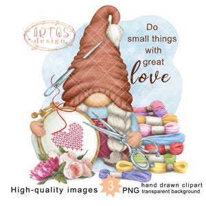 Embroiderer Gnome PNG Clipart cute Gonk Image graphics , Funny Gift for lovers Hand Embroidery,  Sublimation Business Hobby Art of the hoop