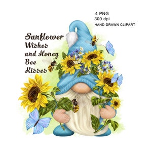 Gnome PNG Clipart Sunflower Cute Gonk Ukraine Mothers Day Birthday Bee Honey Mug Decal Tumbler Digital Watercolor Graphics Welcome Farms SVG