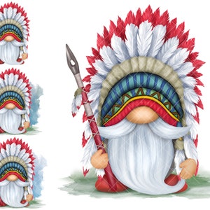 Native American Gnome PNG Indian Headdress Clipart Cute Gonk Western Waterslide Mug  Stickers Decal Tumbler Sublimation Graphics Feathers