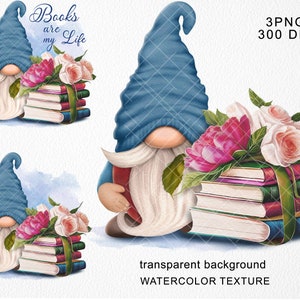 Book lover Gnome PNG Sublimation Cute Gonk Clipart Teacher Gift Graphics Tumbler Decal Mug Waterslide Farms Flowers Digital Watercolor