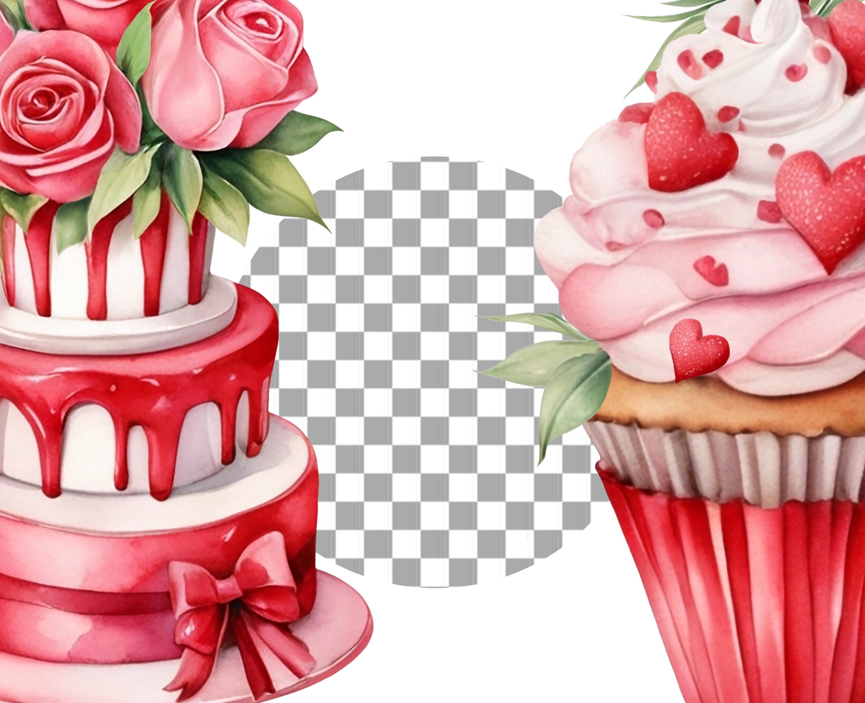 Valentines Day PNG Clipart Watercolor Sweets Cupcakes Hearts Love ...
