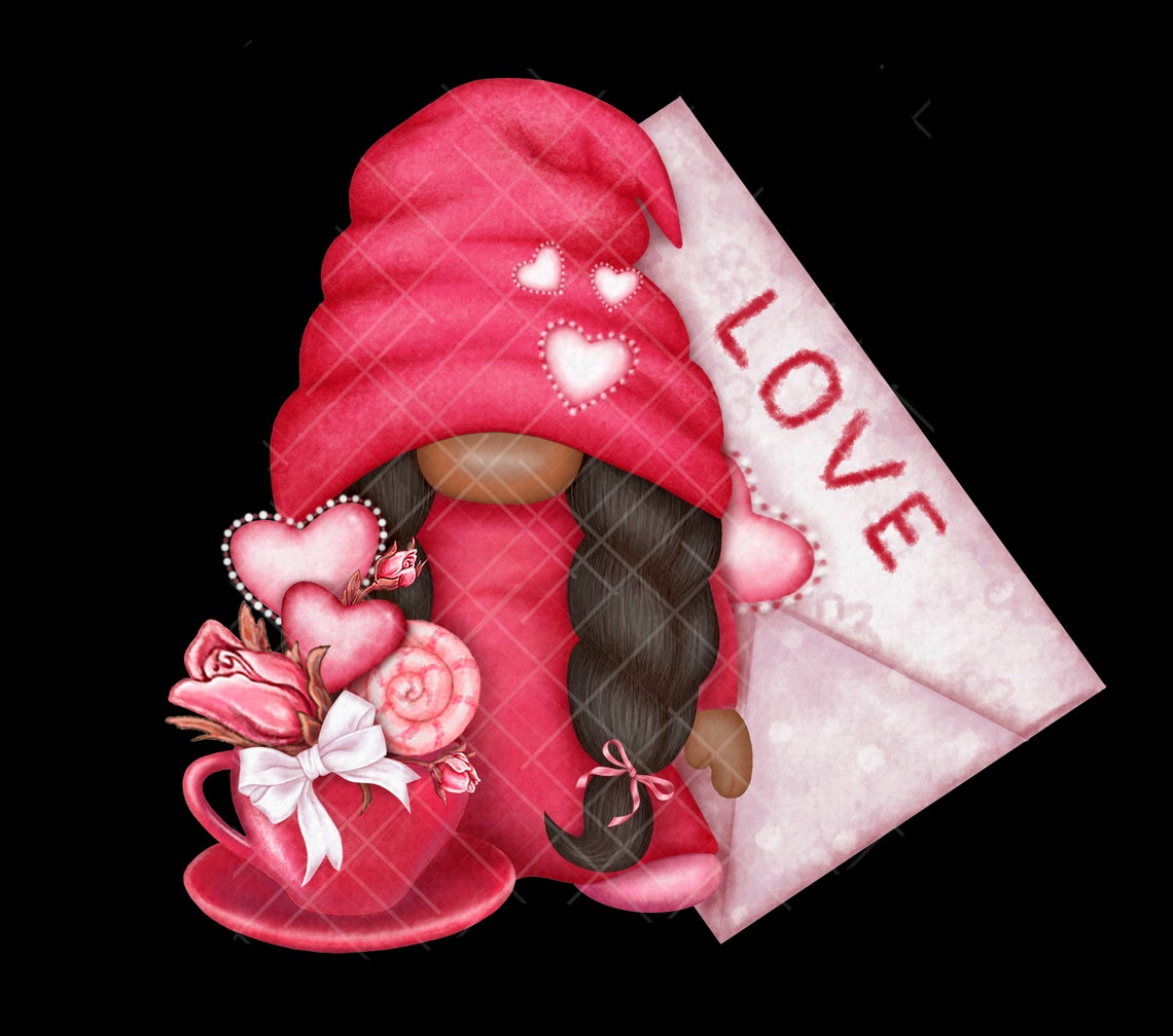Valentine Gnome PNG Gonk Clipart Black Love Afro Girl Woman Hand Drawn ...