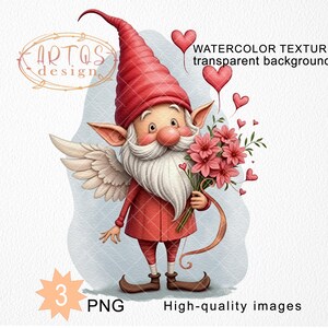 Valentine Gnome PNG Clipart Angel Cupid Romantic Cute Gonk Love Sublimation Graphics Tumbler Digital Valentines Day Waterslide Heart