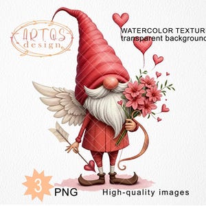 Angel Cupid Valentine Gnome PNG Clipart Romantic Cute Gonk Love Sublimation Graphics Tumbler Digital Valentines Day Waterslide Heart