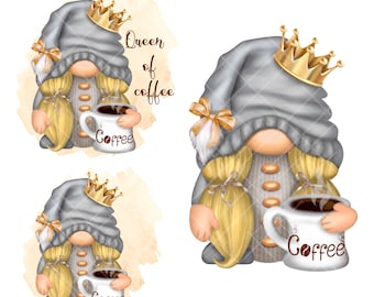 Cute Gnome PNG Clipart Coffee Gnome Gonk Coffee Decal Tumbler Sublimation Digital Download Coffee Image Waterslide Bundle Graphics Girl Cozy