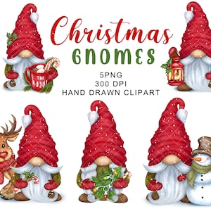 Christmas Gnomes PNG Clipart Cute Gonk Digital Watercolor Nordic Winter Bundle Stickers Red Sublimation Designs Tumbler Graphics Waterslide