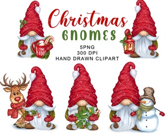 Christmas Gnomes PNG Clipart Cute Gonk Digital Watercolor Nordic Winter Bundle Stickers Red Sublimation Designs Tumbler Graphics Waterslide