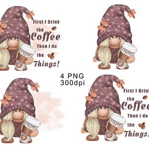 Coffee Gnome PNG Clipart Cute Gonk Coffee Decal Tumbler Sublimation Digital Download Coffee Image Waterslide Bundle Graphics Girl Cozzy