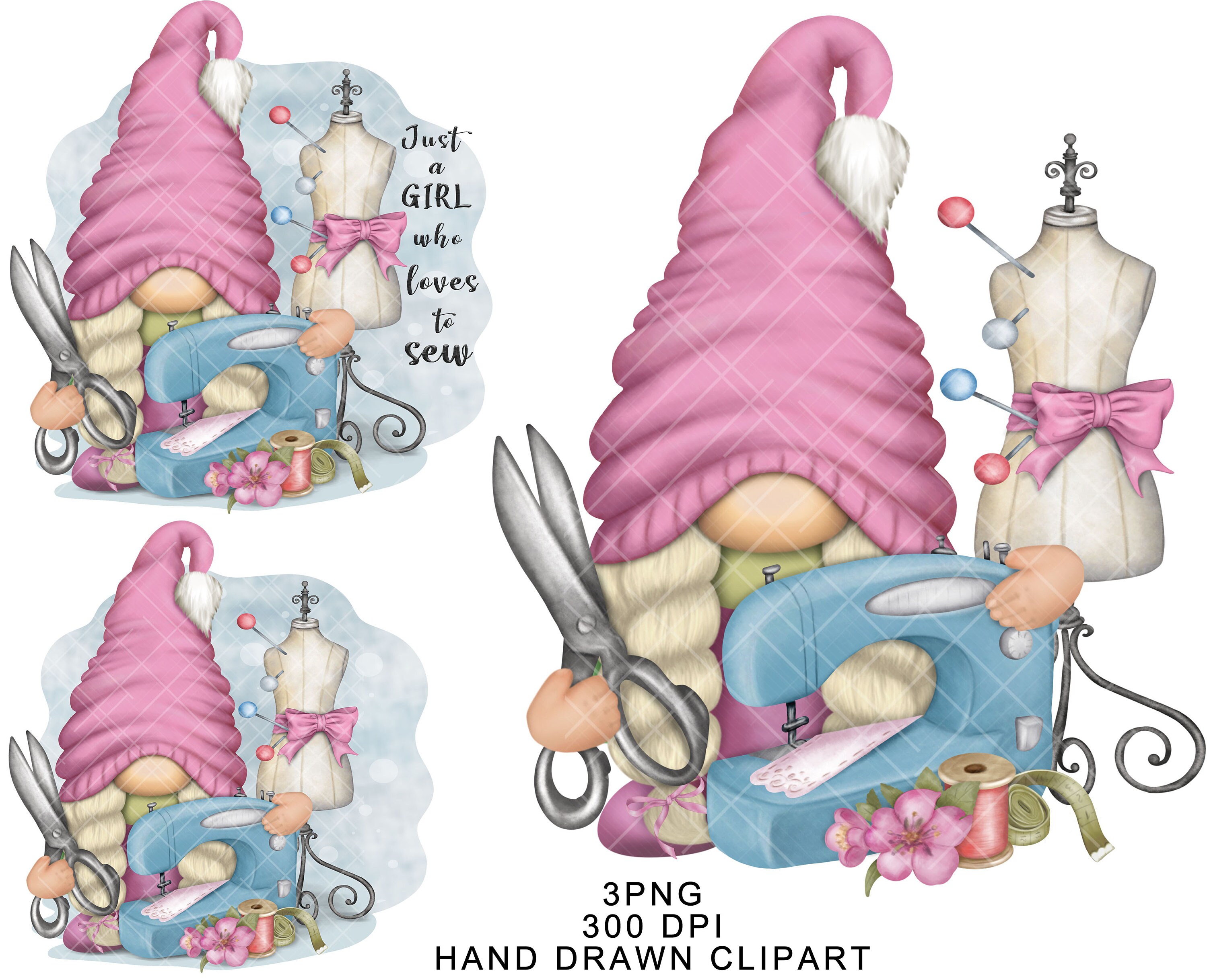 Sewing Gnome PNG Clipart cute Gonk Lovers sew Logo Tumbler Graphics Sublimation Business Hobby Image Sewing machine Mug Waterslide Just girl
