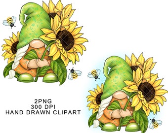 Sunflower Gnome PNG Clipart Cute Gonk Ukraine Sublimation Birthday Bee Honey Mug Decal Tumbler Digital Watercolor Graphics Welcome Farms SVG