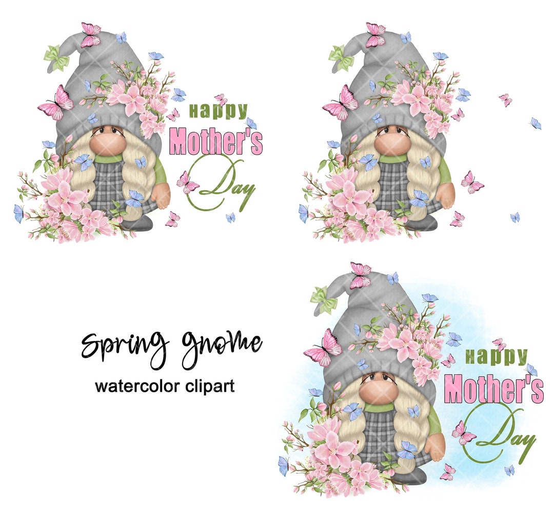 Mothers Day Gnome PNG Clipart Cute Gonk Pink Flowers Image Decal Spring ...