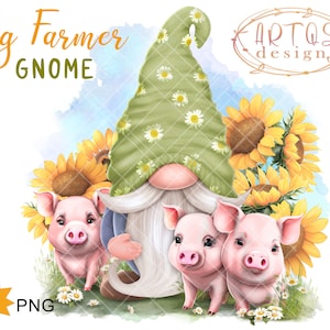 Pig Farmer Gnome PNG Clipart Cute Gonk Sunflower Sublimation Graphics Summer Tumbler Decal Mug Waterslide Flowers Digital Welcome Farm