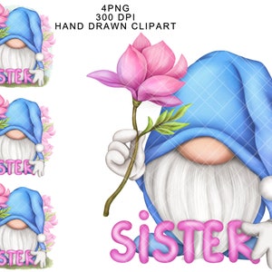 Sister Gnome PNG Clipart Cute Gonk Mothers Day Pink Flowers Image Decal Spring Tumbler Sublimation Digital  Watercolor Waterslide Graphics