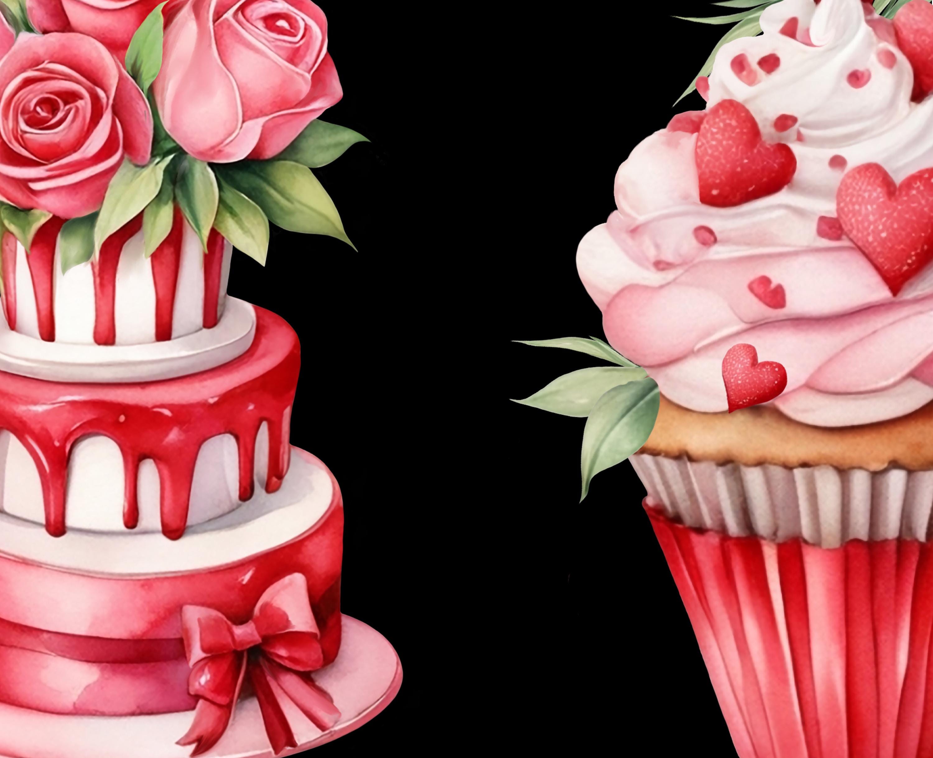 Valentines Day PNG Clipart Watercolor Sweets Cupcakes Hearts Love ...