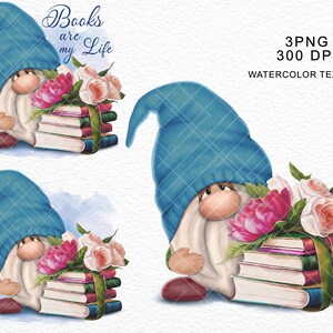 Book lover Gnome PNG Clipart Teacher Gift Cute Gonk Sublimation Graphics Tumbler Decal Mug Waterslide Farms Flowers Digital Watercolor