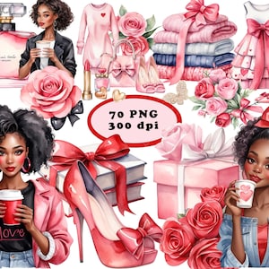 Valentines Day Clipart PNG Girly Planner Stickers Romantic Love  Fashion Illustrations Graphics Red Black Sublimation Design Commercial Use