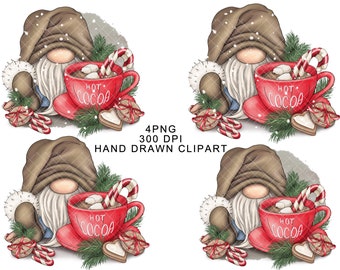 Christmas Gnome PNG Hot Cocoa Winter Clipart Digital  Gonk Waterslide Watercolor Mug Choc Stickers Sublimation Tumbler Graphics Designs  SVG