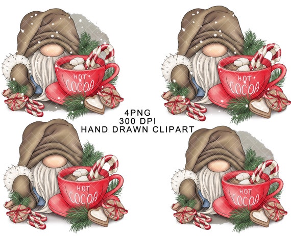 Christmas Gnome PNG Hot Cocoa Winter Clipart Digital  Gonk Waterslide Watercolor Mug Choc Stickers Sublimation Tumbler Graphics Designs  SVG