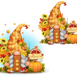 Thanksgivin Gnomes PNG Clipart Autumn Cute Characters Turkey Pumpkins Watercolor Fall Digital Instant Download Sublimate Stickers svg decal