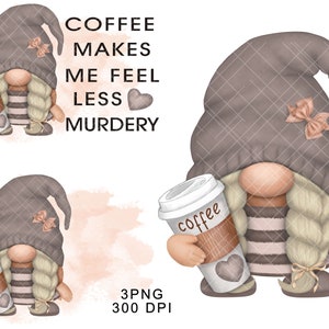 Watercolor Gnome PNG Clipart Coffee Gnome Cute Gonk Image Coffee Decal Tumbler Sublimation Digital Download Waterslide Bundle Graphics Girl
