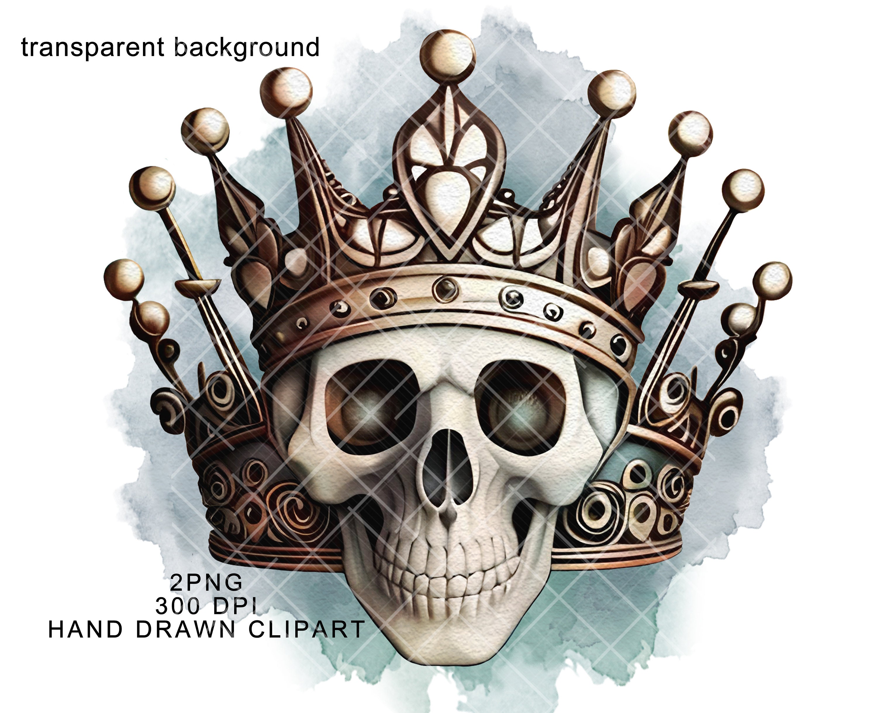 King Skull With Crown Gothic PNG Clipart Watercolor Sublimation ...
