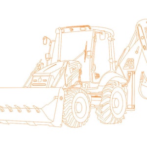 Excavator Vector line drawing illustration, AI, CDR, DXF, eps, pdf vector files for laser engraving, Heavy Equipment, Excavator Clipart