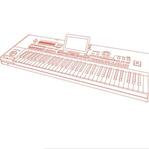 Sintetizador, ilustración de dibujo lineal vectorial, archivos vectoriales AI, Cdr, Dxf, eps, pdf para grabado láser, teclado de sintetizador vectorial digital